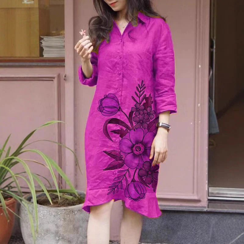 Damen Hemdblusenkleid mit floralen Motiven und tailliertem Schnitt - Image 3