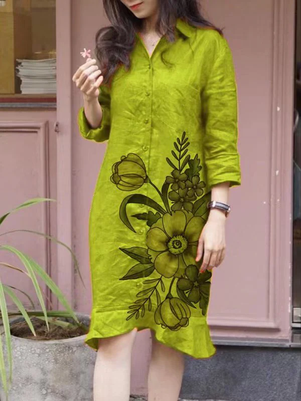 Damen Hemdblusenkleid mit floralen Motiven und tailliertem Schnitt - Image 6
