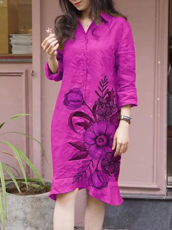 Damen Hemdblusenkleid mit floralen Motiven und tailliertem Schnitt - Image 7