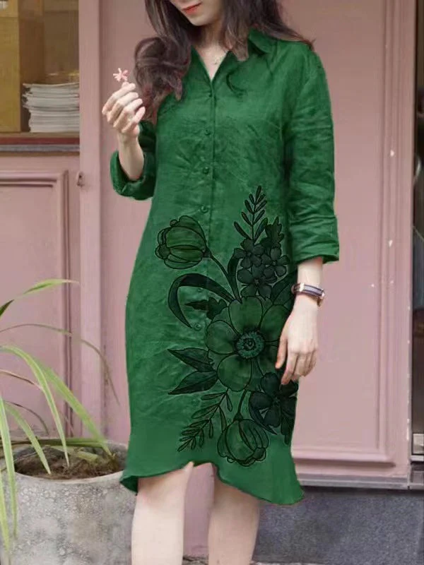 Damen Hemdblusenkleid mit floralen Motiven und tailliertem Schnitt - Image 8
