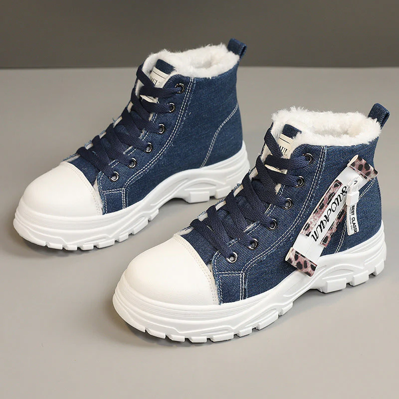 Damen High-Top Sneakers aus robustem Denim mit kuscheligem Fleece-Futter