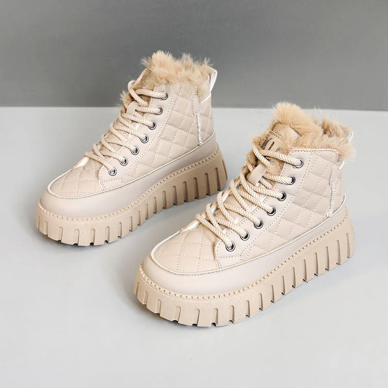 Damen High-Top Sneakers mit luxuriösem Kunstfellkragen und rutschfester Sohle - Image 2