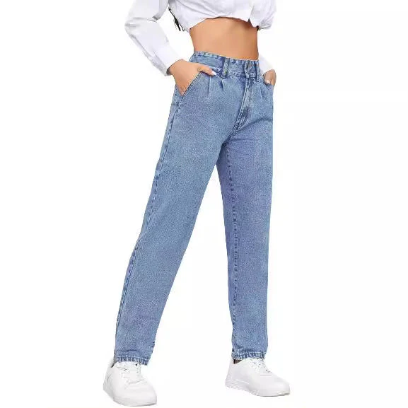 Damen High-Waist Boyfriend Jeans mit klassischem Schnitt und Knopfdetails - Image 2