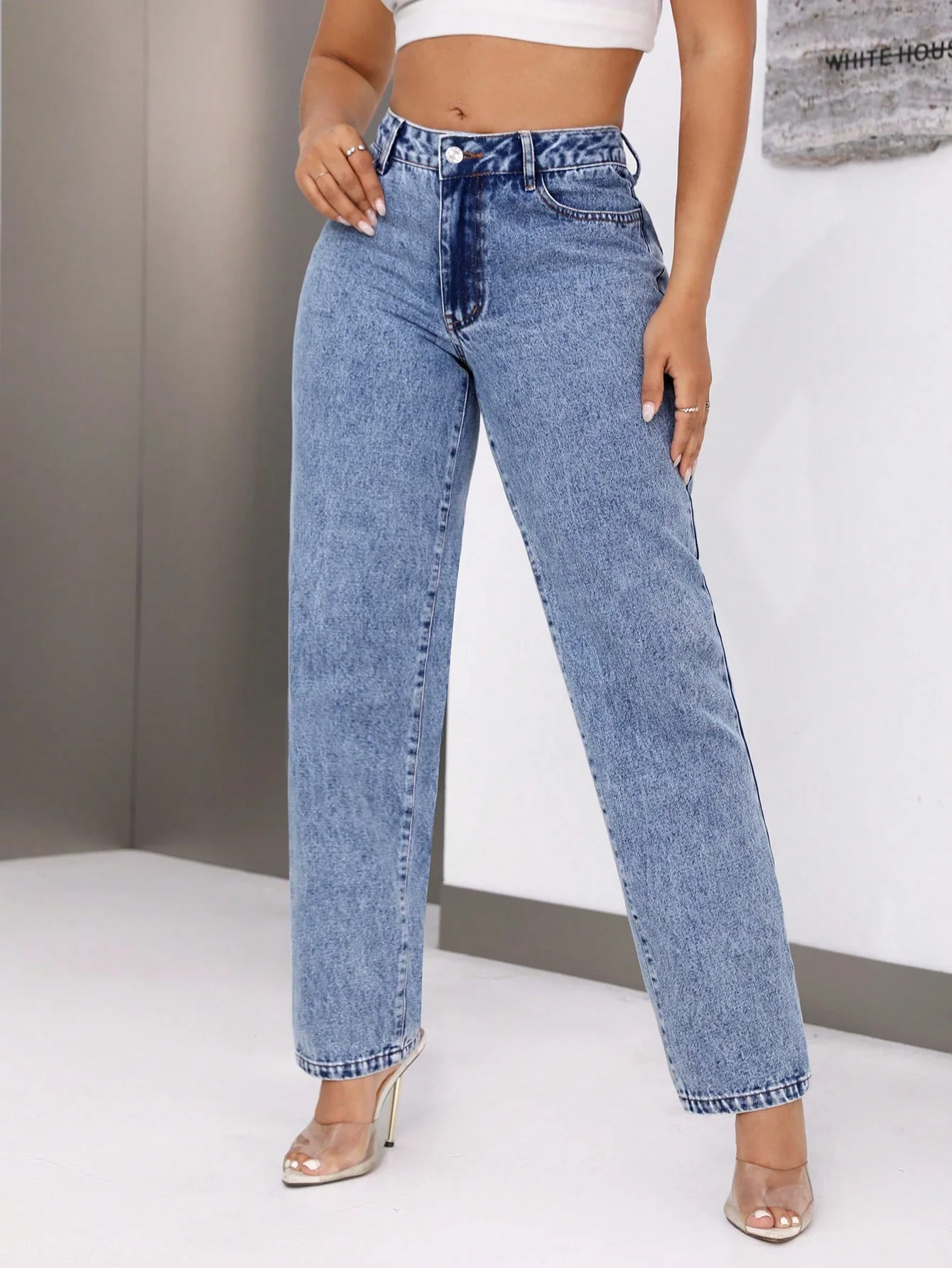 Damen High-Waisted Jeans mit weitem Bein - Image 5