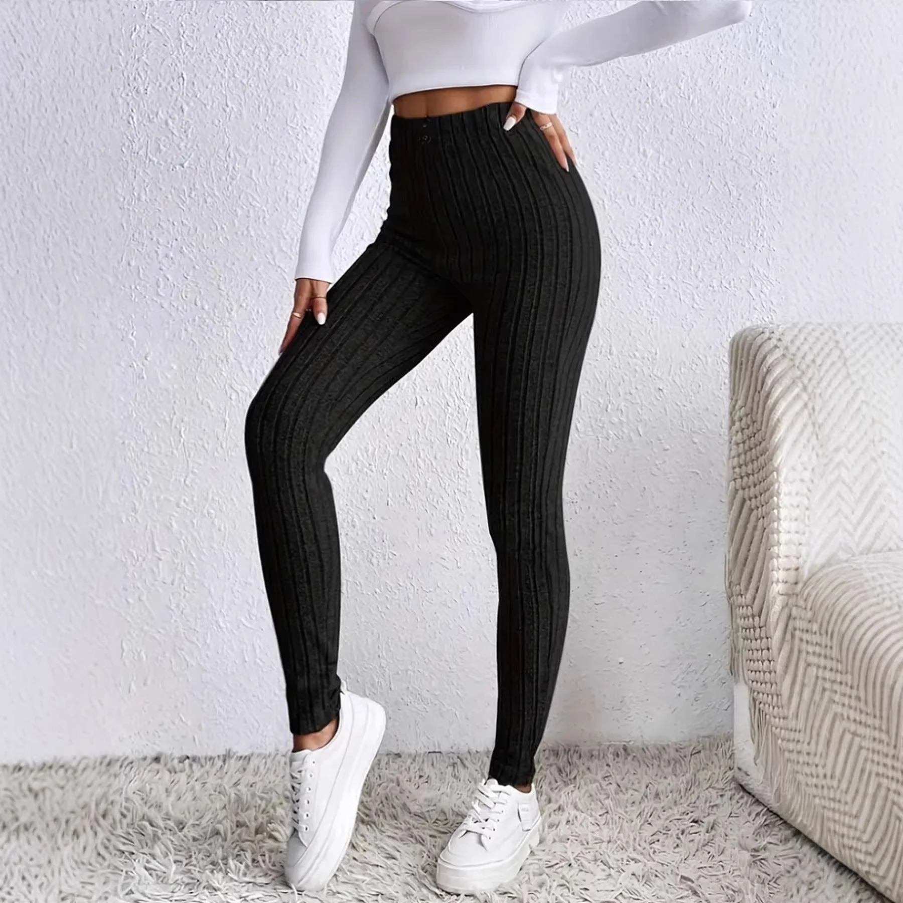 Damen Hochtaillierte Rippstrickleggings