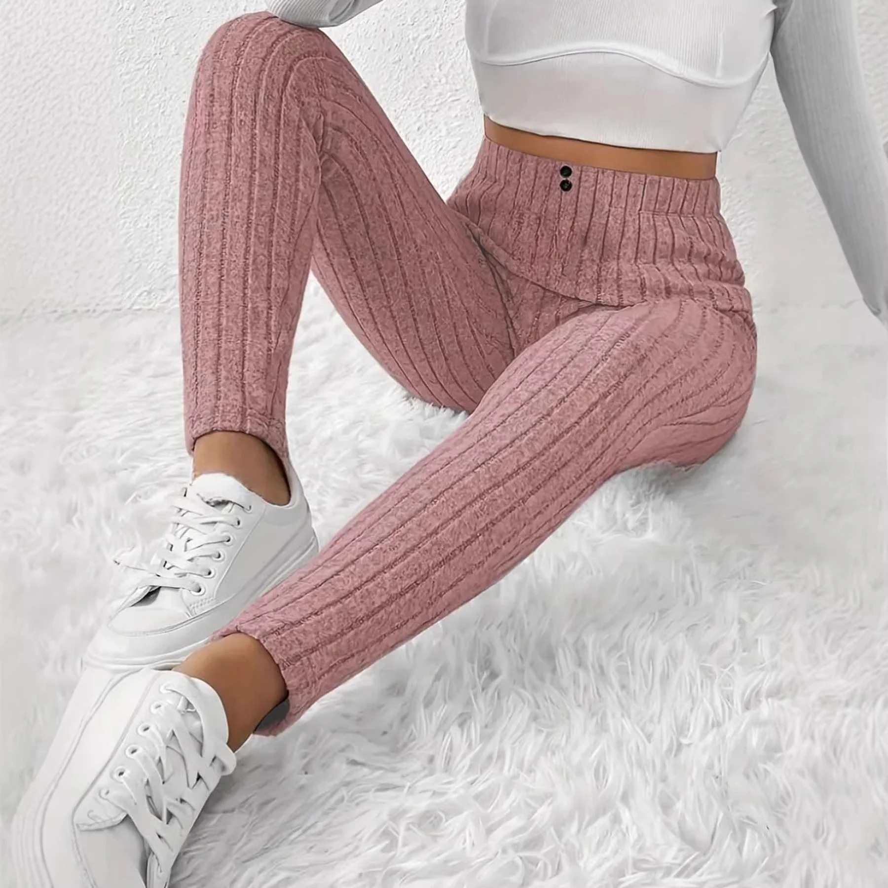Damen Hochtaillierte Rippstrickleggings - Image 2