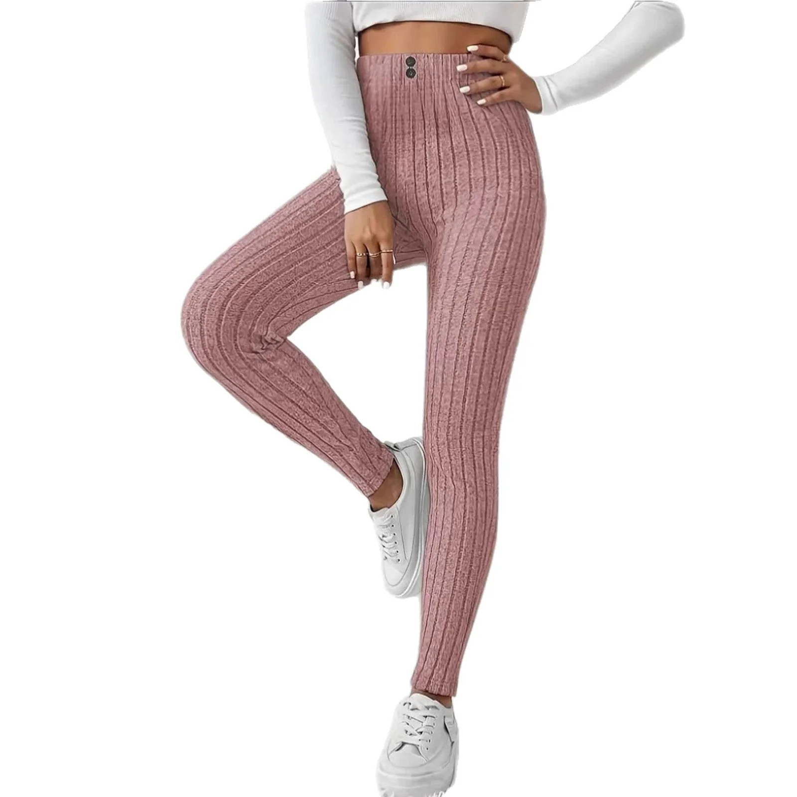 Damen Hochtaillierte Rippstrickleggings - Image 4