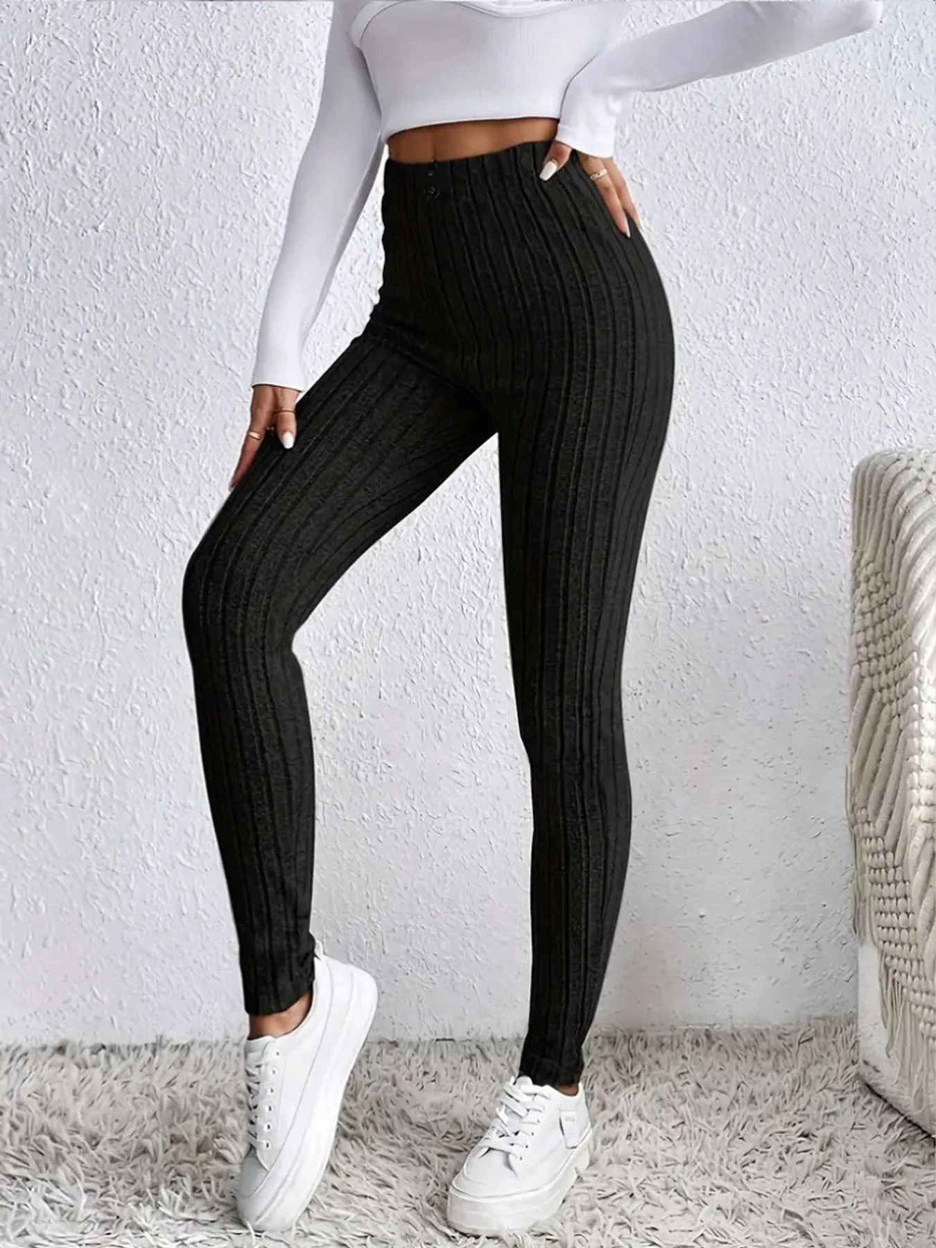Damen Hochtaillierte Rippstrickleggings - Image 5