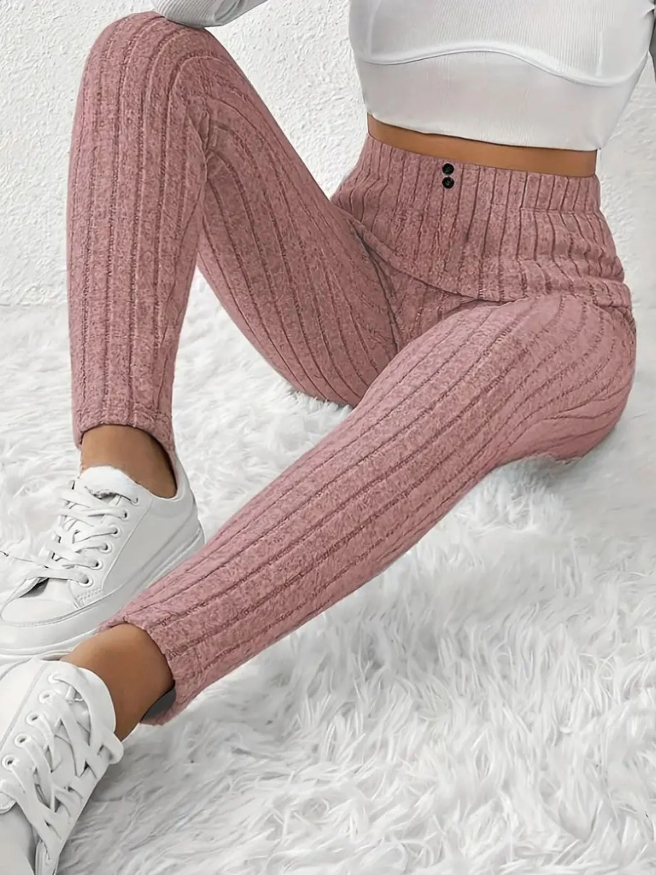 Damen Hochtaillierte Rippstrickleggings - Image 6