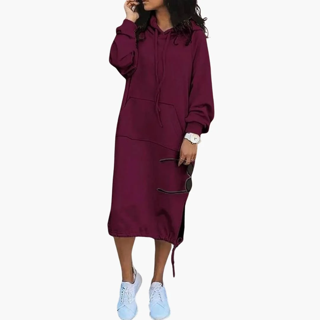 Damen Hoodie Kleid mit Kordelzugsaum und Kängurutasche - Image 3