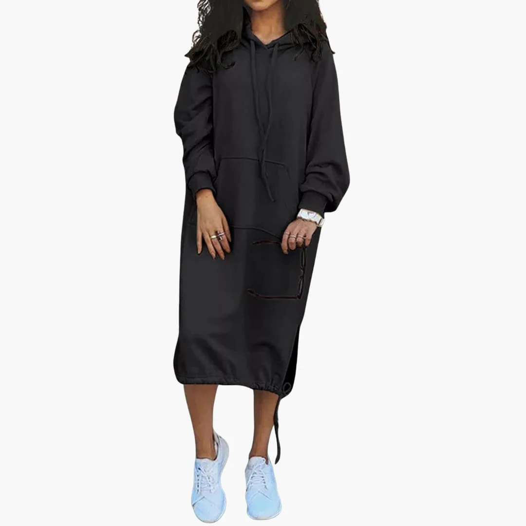 Damen Hoodie Kleid mit Kordelzugsaum und Kängurutasche - Image 4