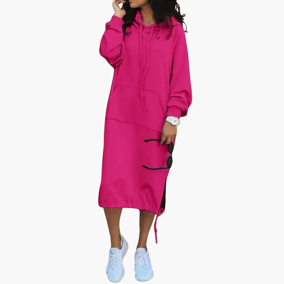 Damen Hoodie Kleid mit Kordelzugsaum und Kängurutasche - Image 6