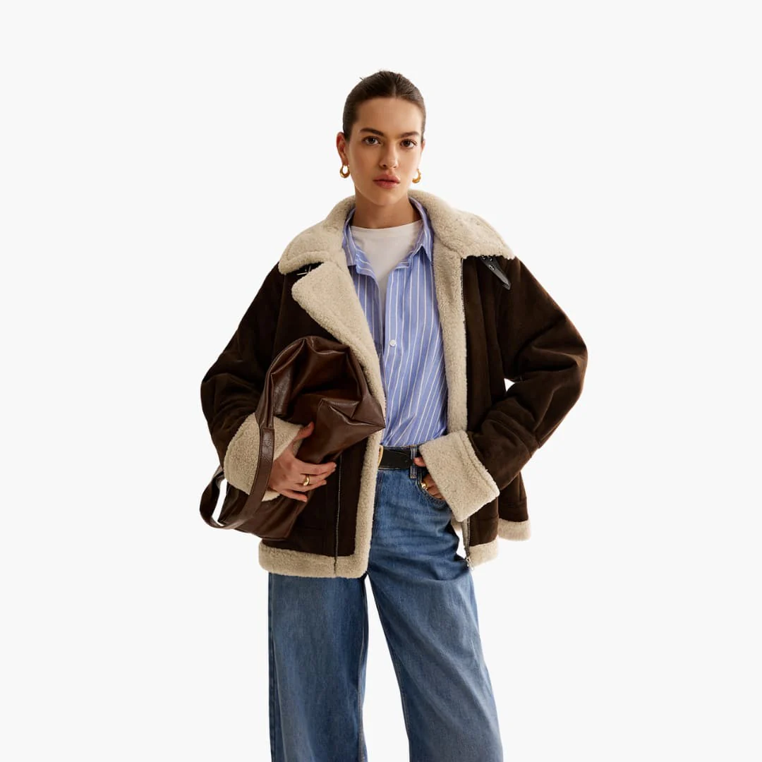 Damen jacke mit breitem Kragen und Reißverschluss - Image 2