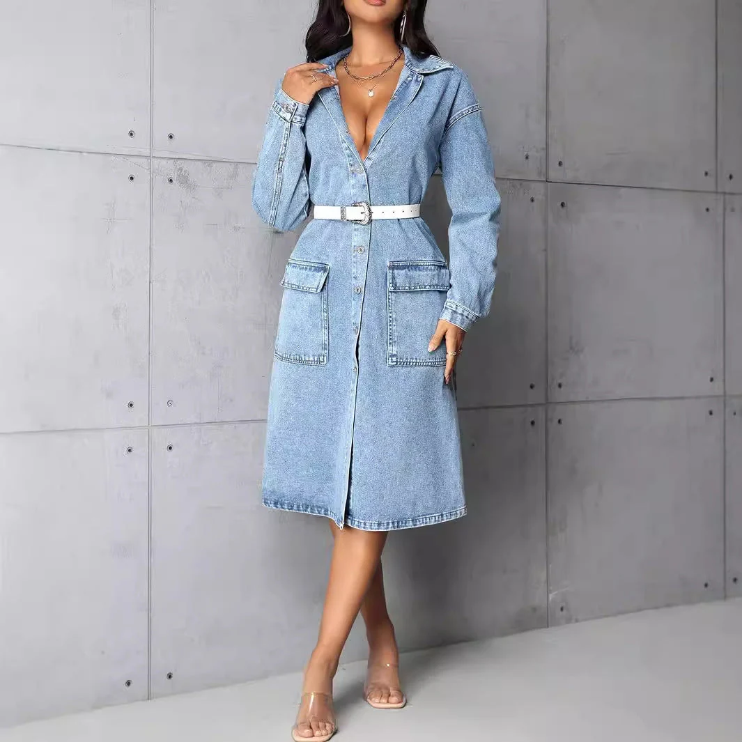 Damen Jeansjacke im長 Belichtungs-Vintage-Stil mit praktischen Taschen und Knopfleiste - Image 3