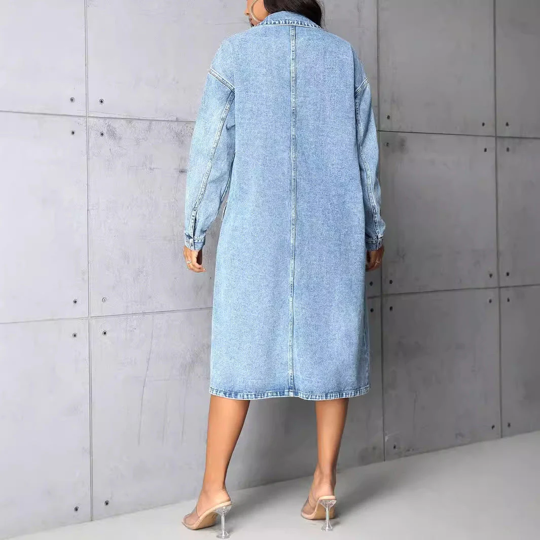 Damen Jeansjacke im長 Belichtungs-Vintage-Stil mit praktischen Taschen und Knopfleiste - Image 4