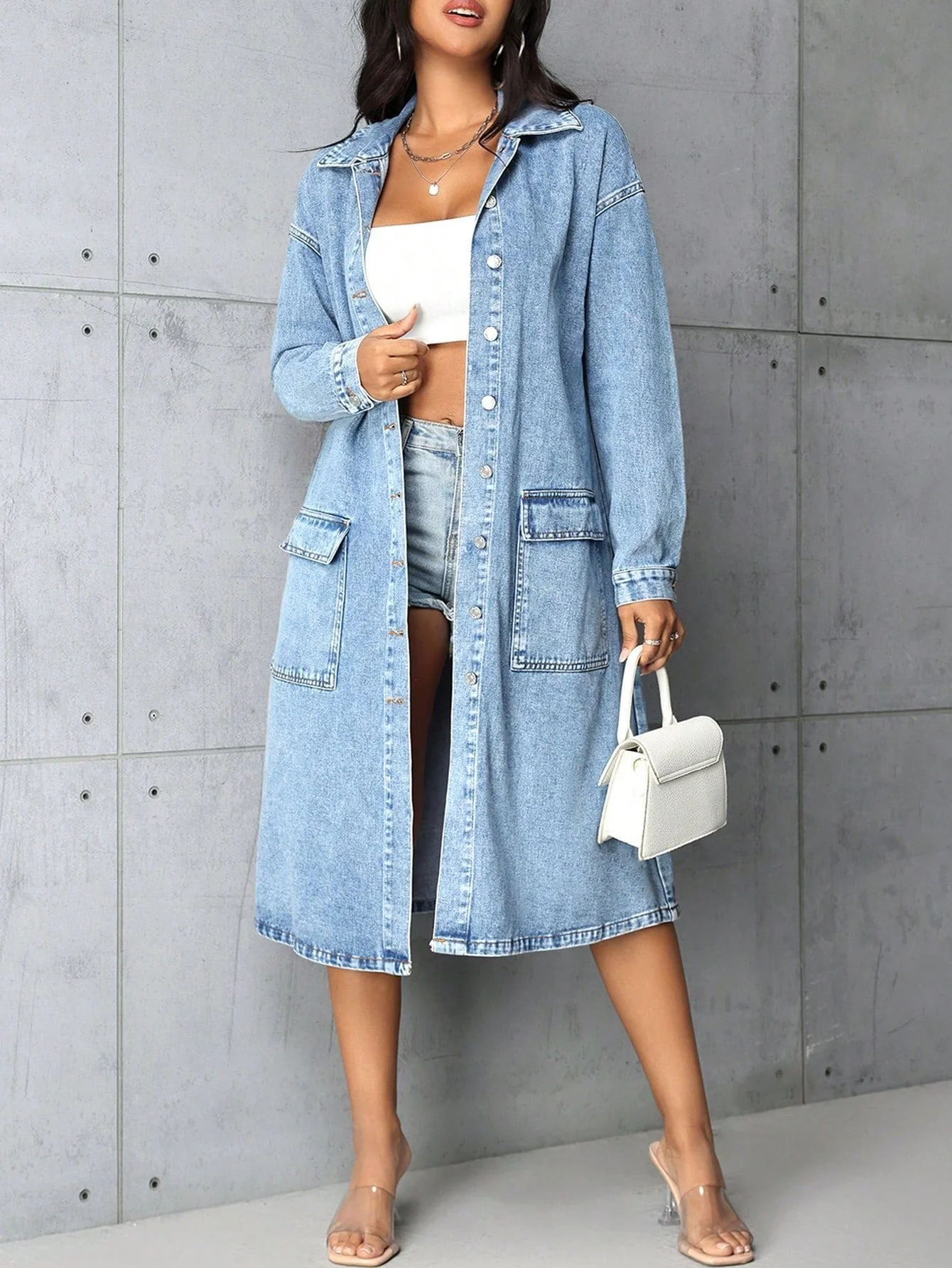 Damen Jeansjacke im長 Belichtungs-Vintage-Stil mit praktischen Taschen und Knopfleiste - Image 5