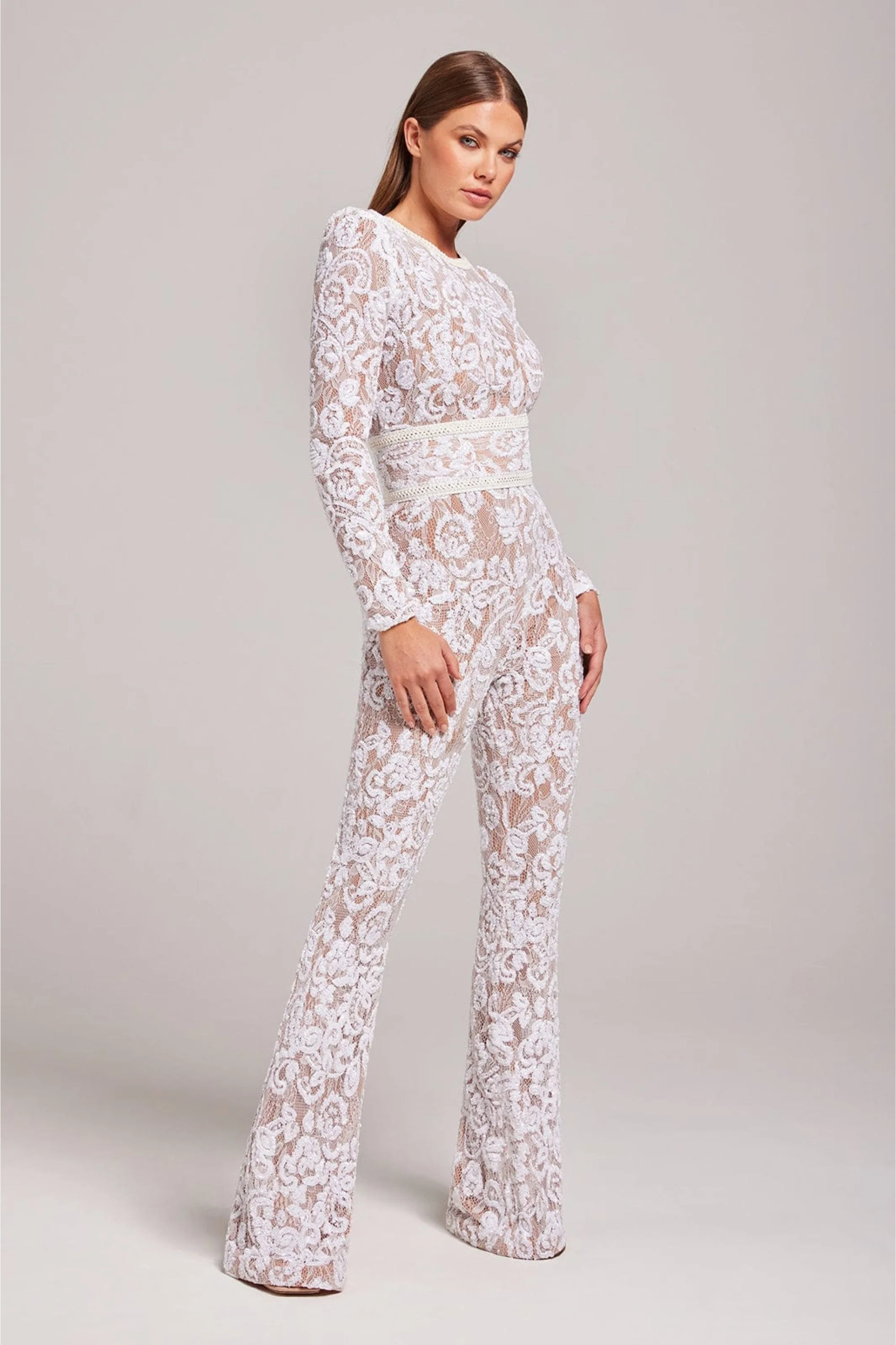 Damen-Jumpsuit mit tailliertem Schnitt und Spitzen-Details – weites Bein - Image 4