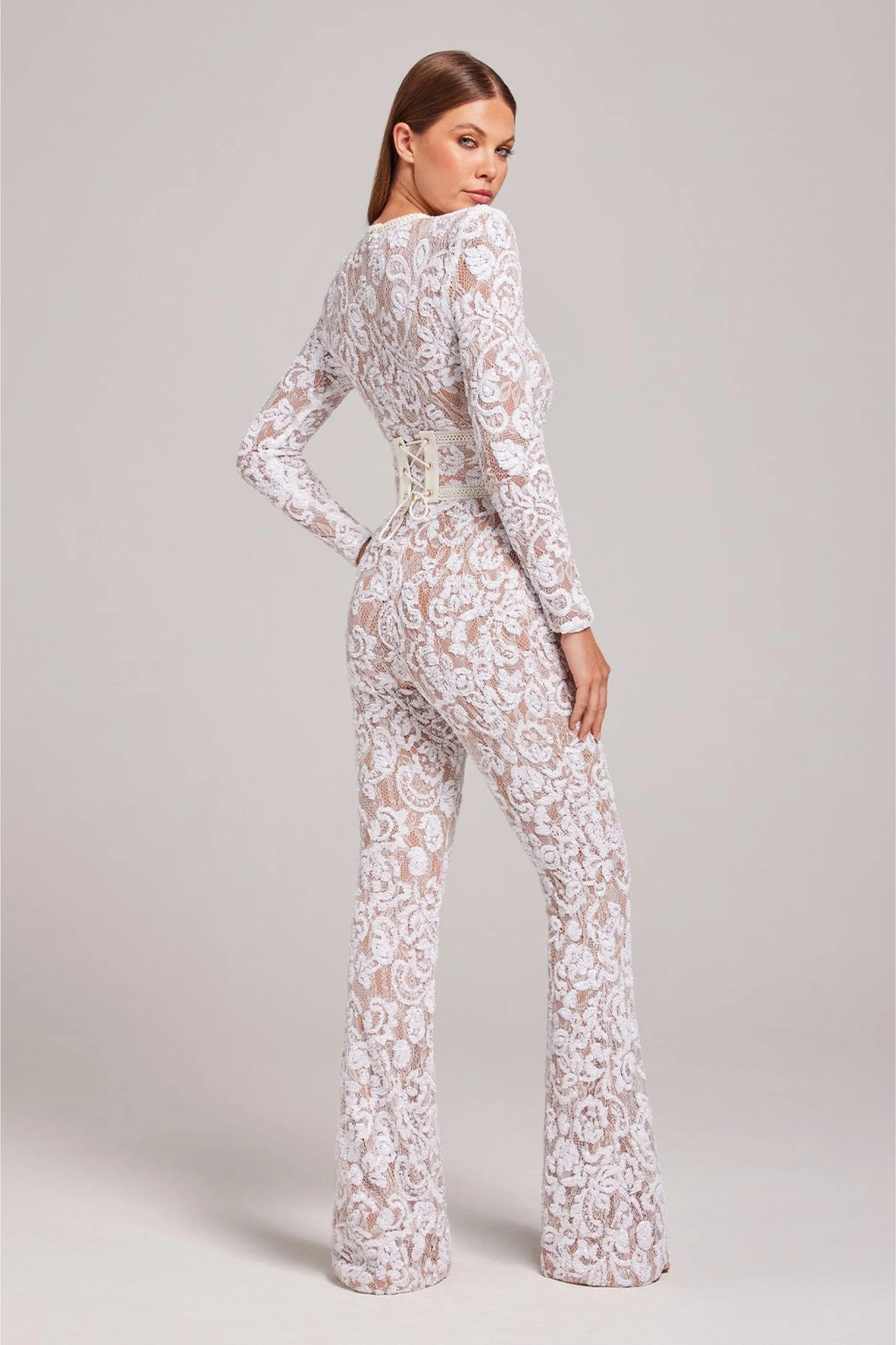 Damen-Jumpsuit mit tailliertem Schnitt und Spitzen-Details – weites Bein - Image 5