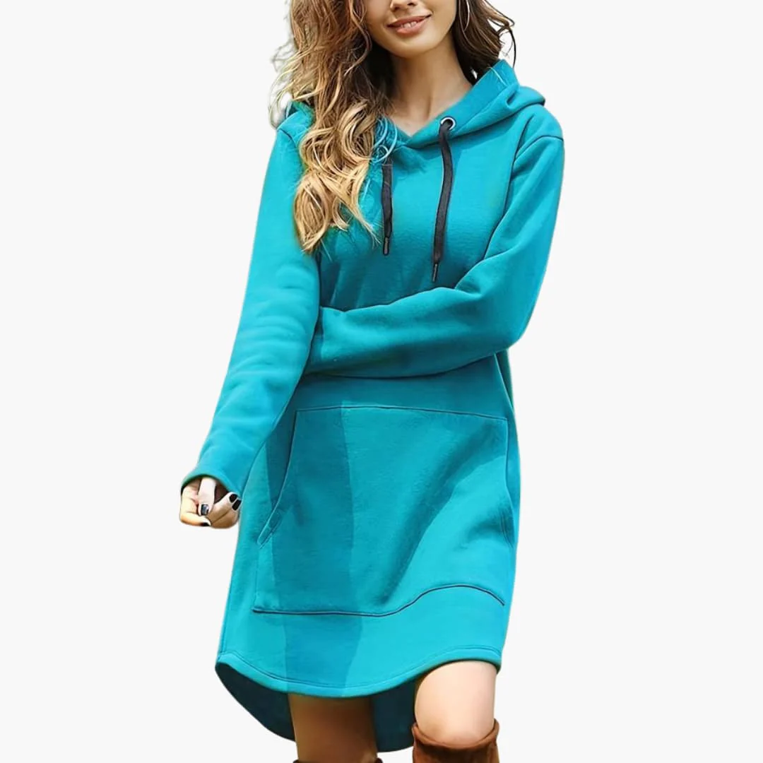 Damen Kapuzen kleid mit Kängurutasche und Kordelzugkapuze - Image 3