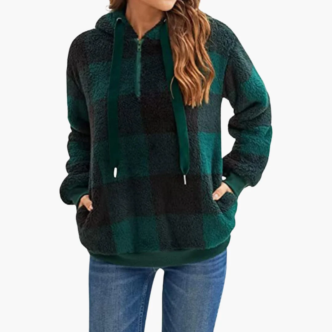 Damen Kapuzen pullover mit Karo-Muster Kängurutasche - Image 4