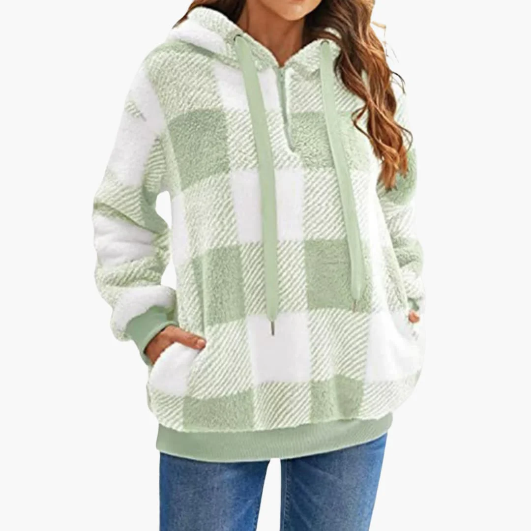 Damen Kapuzen pullover mit Karo-Muster Kängurutasche - Image 6