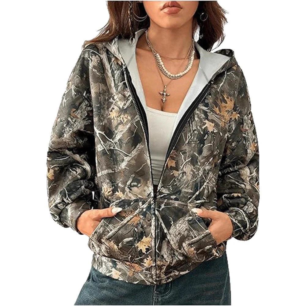 Damen Kapuzenjacke mit camouflage Muster und lockerer Passform - Image 4