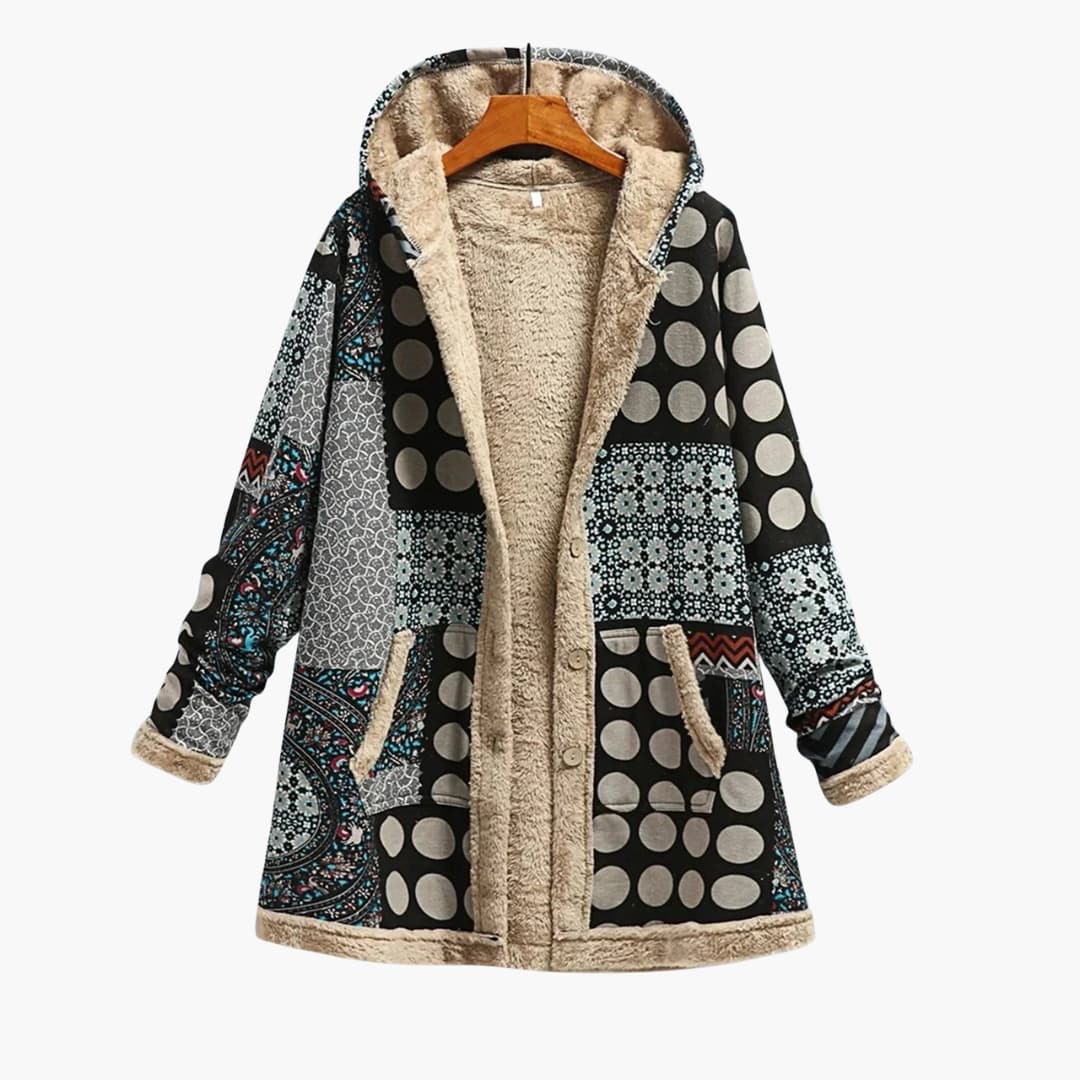 Damen Kapuzenjacke mit Knöpfen und Patchwork-Oberfläche - Image 2