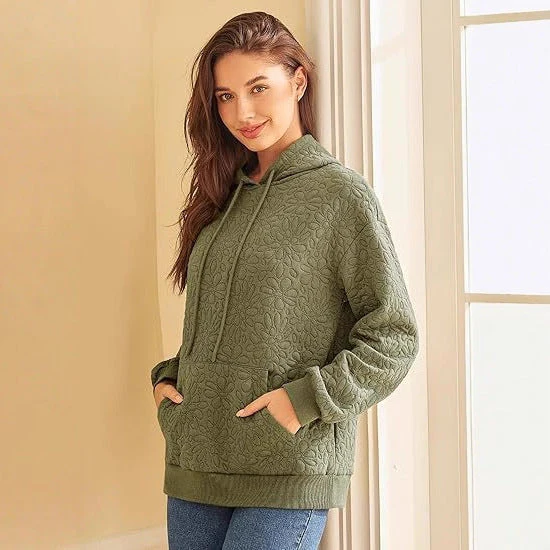 Damen Kapuzenpullover mit floralen Prägungen und großzügiger Passform - Image 2