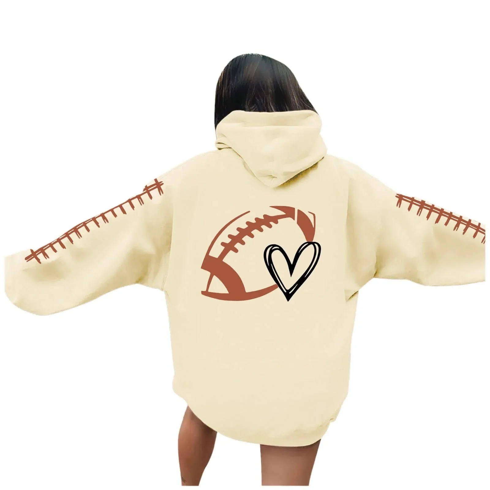 Damen Kapuzenpullover mit kreative Football-Motiv und lässigen Schnitt - Image 3