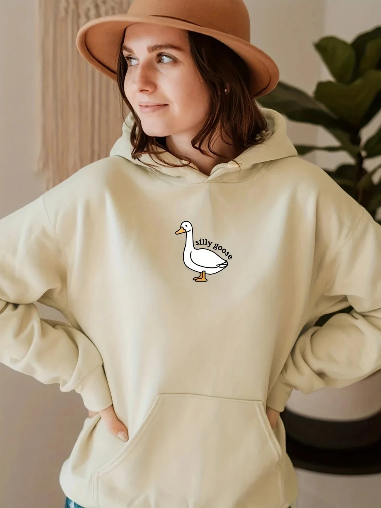 Damen Kapuzenpullover mit kreativem Gänsemotiv und weichem fleece innen - Image 9