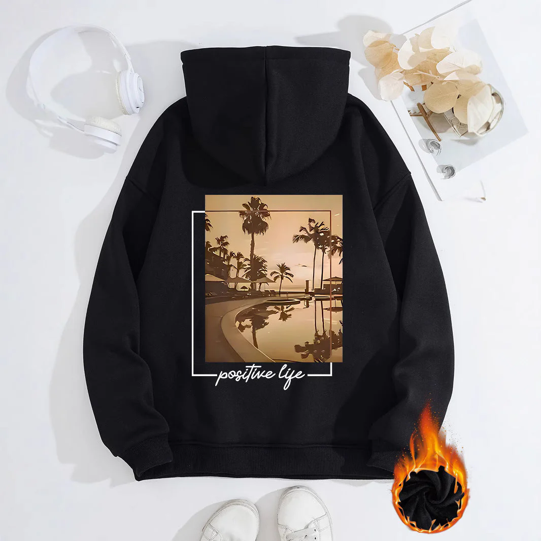 Damen Kapuzenpullover mit urbanem Palmenmotiv und positivem Schriftzug - Image 3