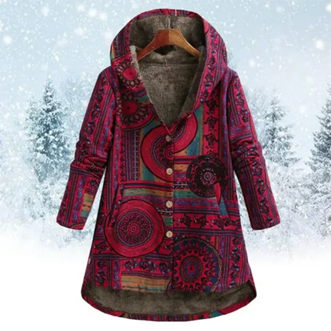 Damen Klassiker Blumen Kapuze Jacke | Winter