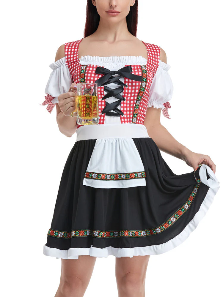 Damen Klassisch Kariertes Oktoberfest Dirndl Kleid - Image 2