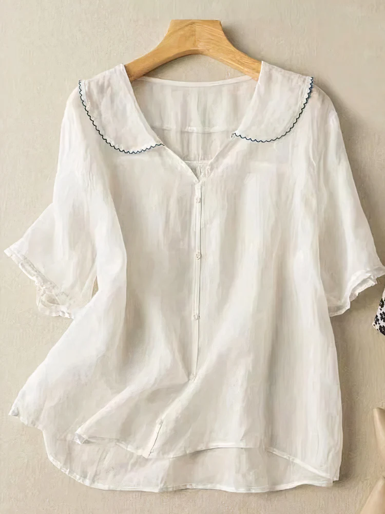 Damen klassische Vintage-Bluse | Kurzarm