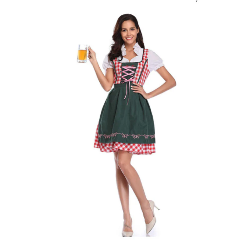 Damen Klassisches Kariertes Dirndlkleid | Midi