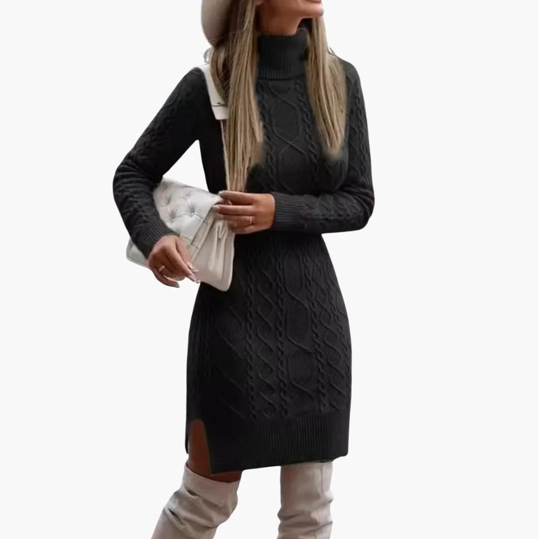 Damen kleid mit Rollkragen und Zopfmuster - Image 4