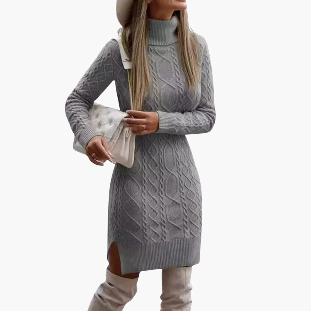 Damen kleid mit Rollkragen und Zopfmuster - Image 5