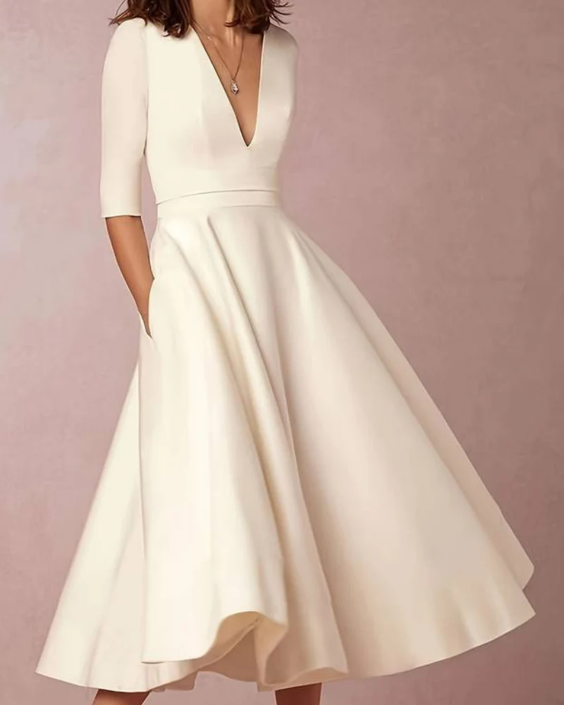 Damen Kleid mit weitem Rock | Elegantes Midikleid für Feier & Anlass