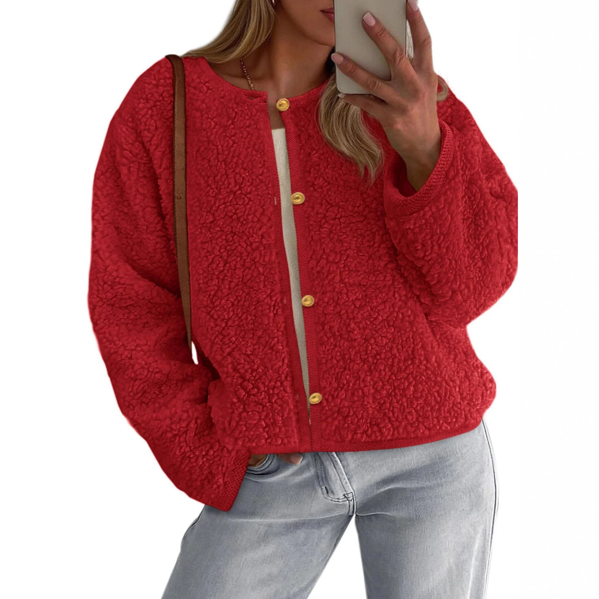Damen Kuschelige Fleecejacke mit Knopfdetail und Oversized-Schnitt - Image 2