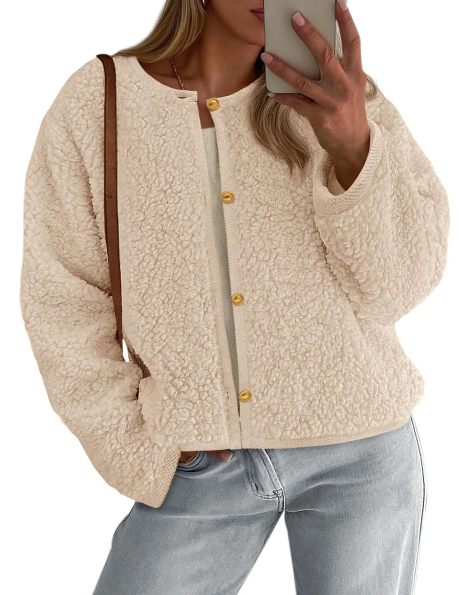 Damen Kuschelige Fleecejacke mit Knopfdetail und Oversized-Schnitt - Image 5
