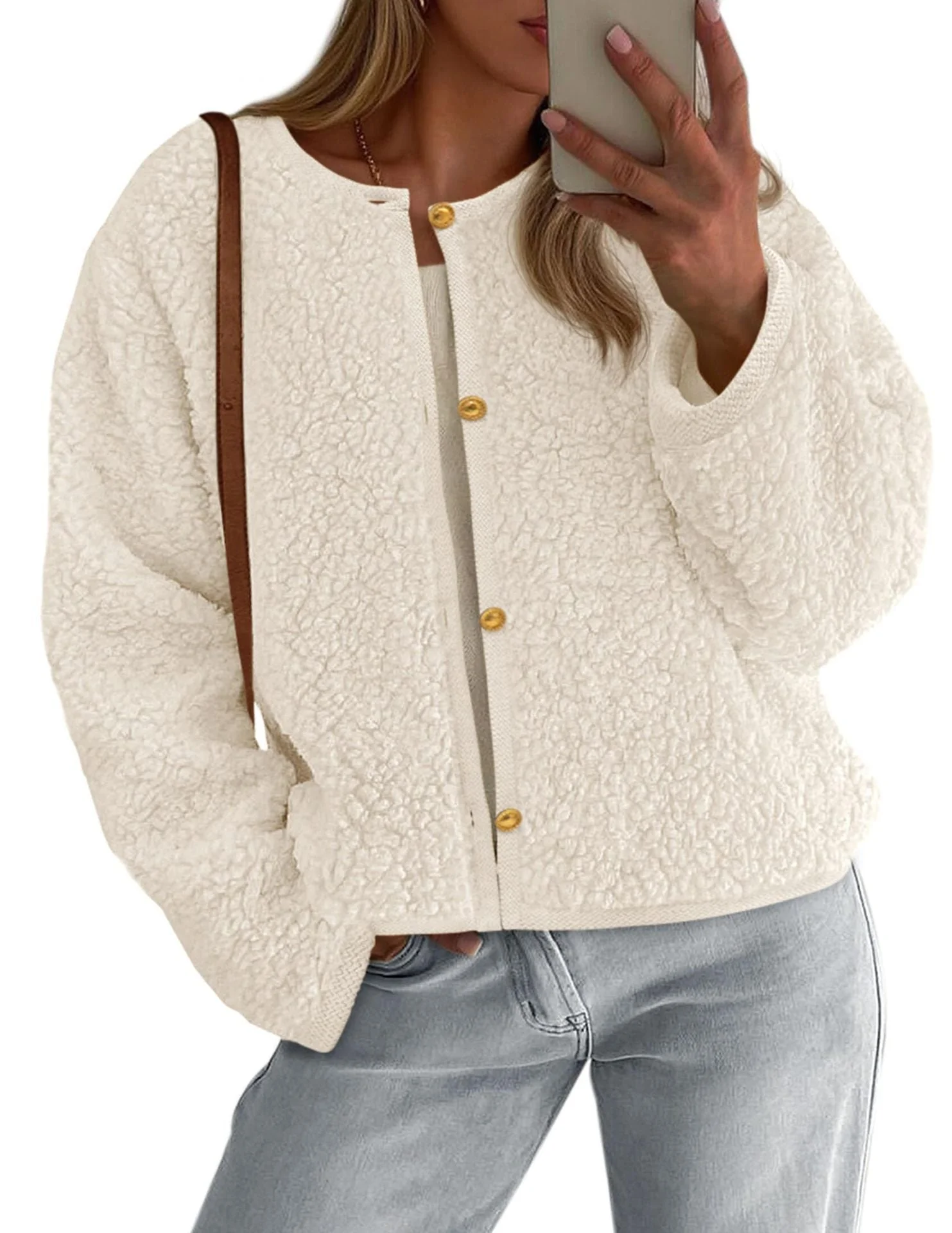 Damen Kuschelige Fleecejacke mit Knopfdetail und Oversized-Schnitt - Image 6