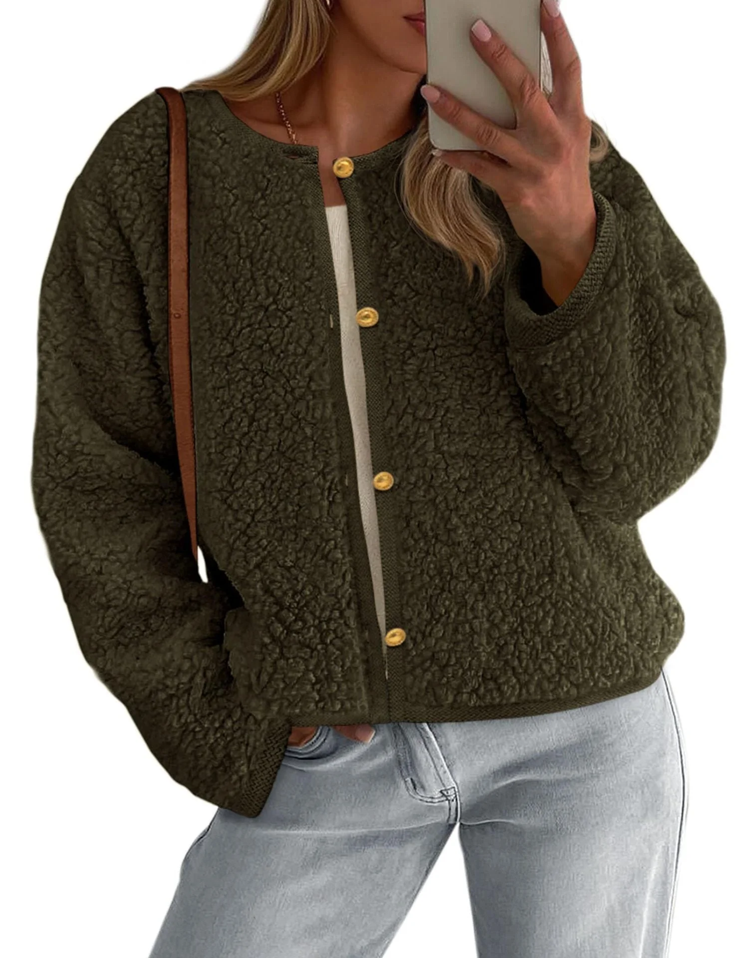 Damen Kuschelige Fleecejacke mit Knopfdetail und Oversized-Schnitt - Image 7