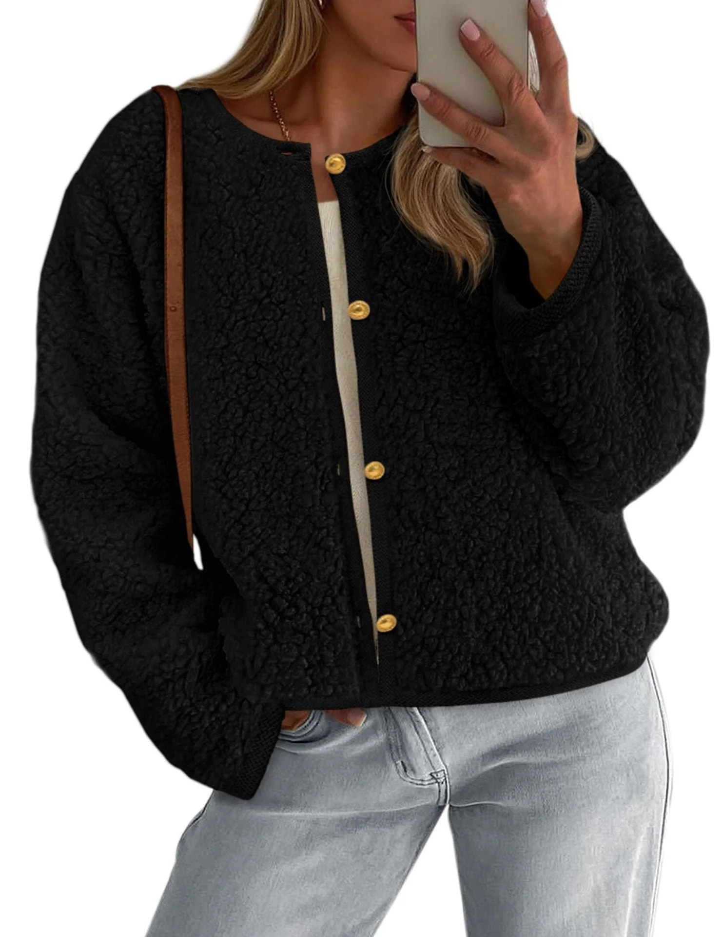 Damen Kuschelige Fleecejacke mit Knopfdetail und Oversized-Schnitt - Image 8