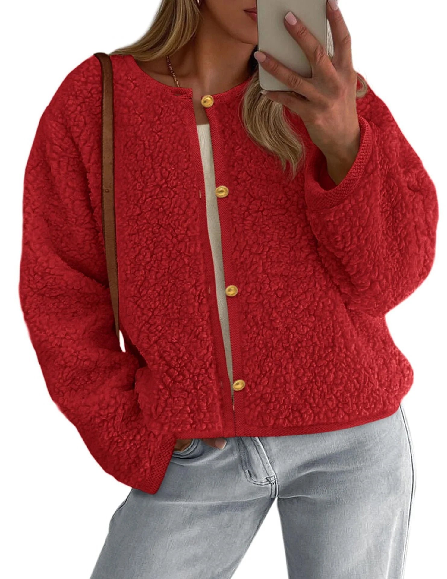 Damen Kuschelige Fleecejacke mit Knopfdetail und Oversized-Schnitt - Image 9