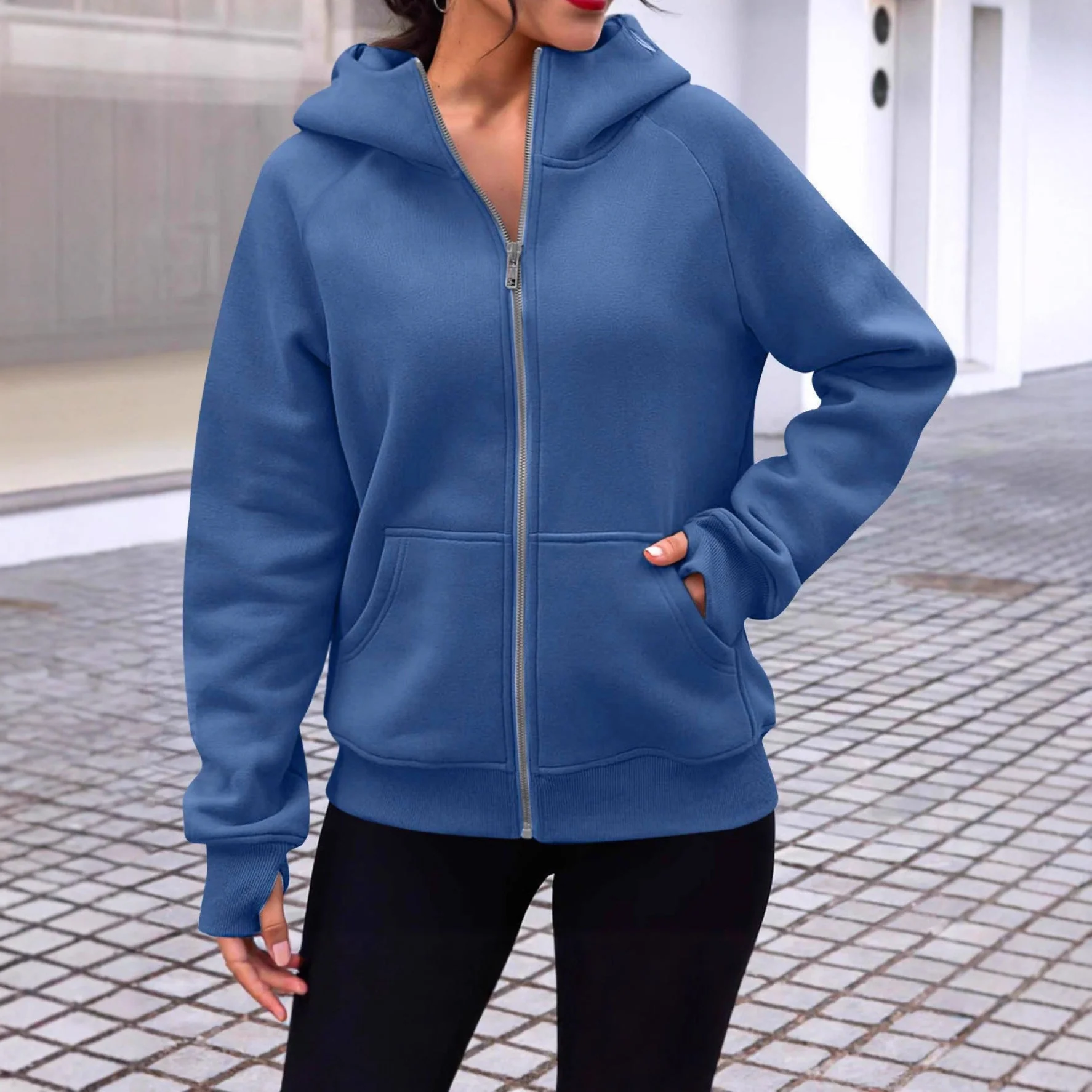 Damen kuschelige Kapuzenjacke mit durchgehendem Reißverschluss - Image 3