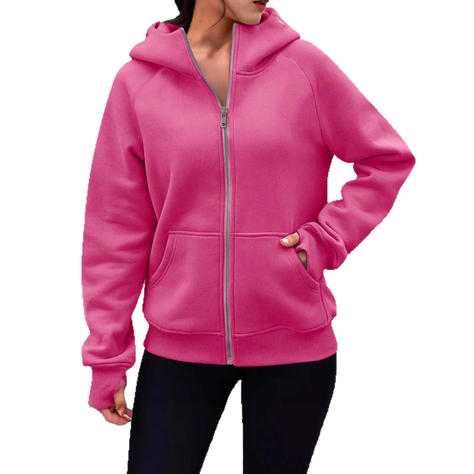 Damen kuschelige Kapuzenjacke mit durchgehendem Reißverschluss - Image 4