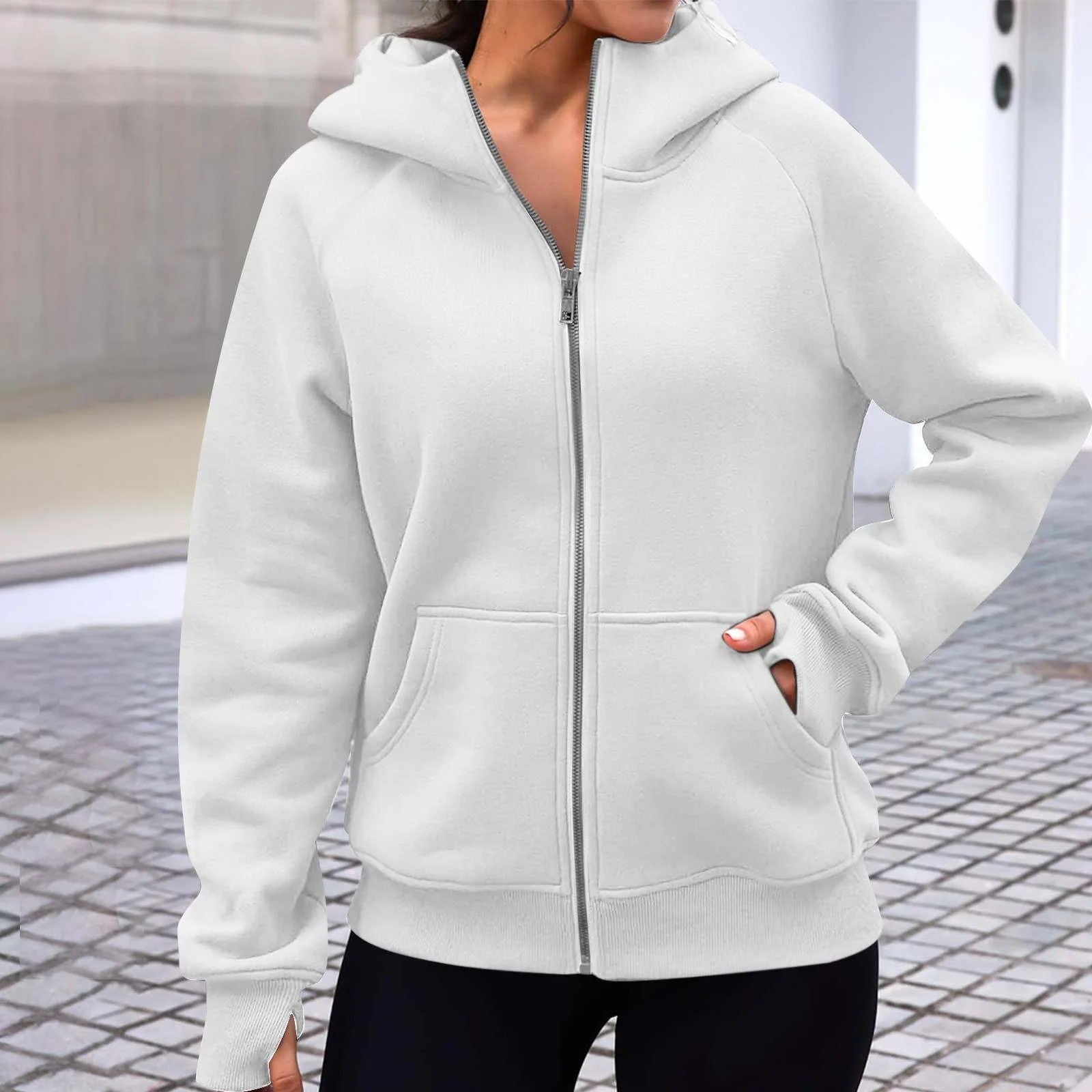 Damen kuschelige Kapuzenjacke mit durchgehendem Reißverschluss - Image 5