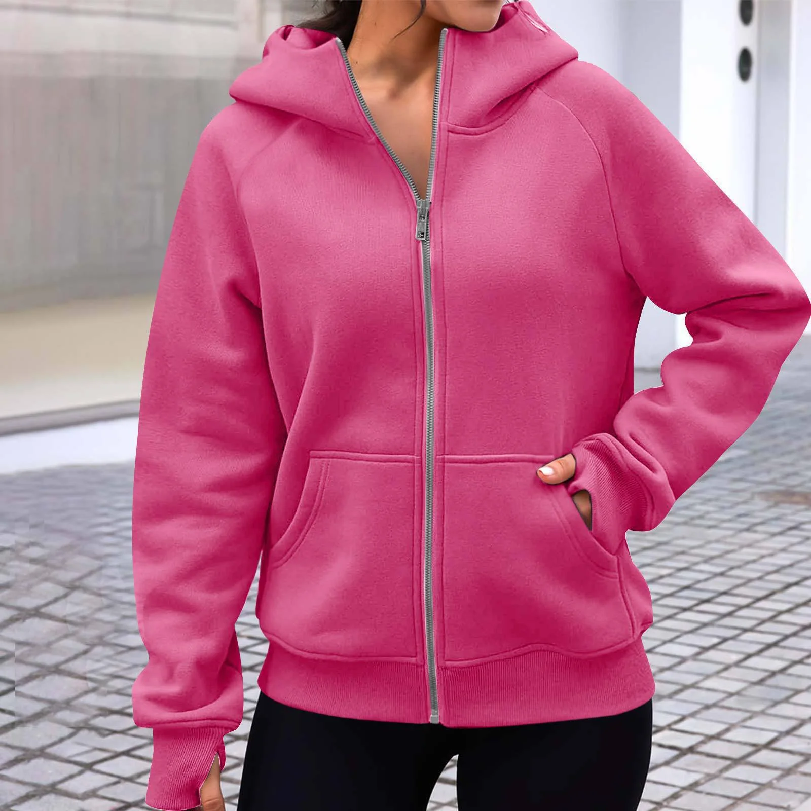 Damen kuschelige Kapuzenjacke mit durchgehendem Reißverschluss - Image 6