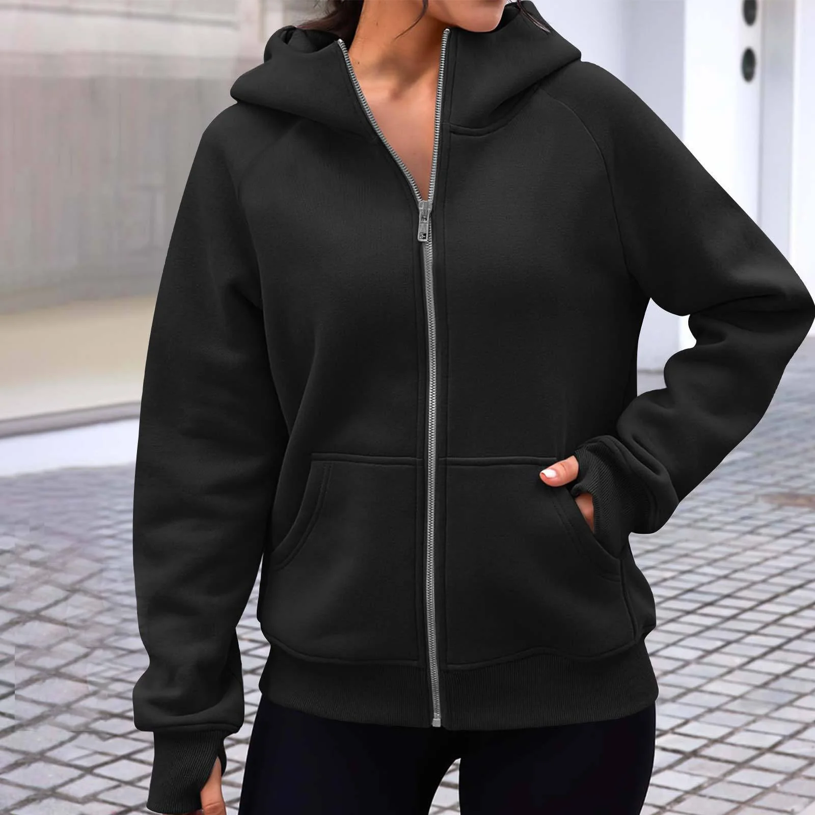 Damen kuschelige Kapuzenjacke mit durchgehendem Reißverschluss - Image 7
