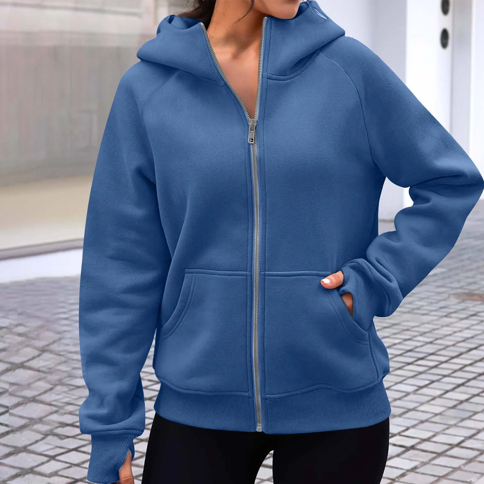 Damen kuschelige Kapuzenjacke mit durchgehendem Reißverschluss - Image 8